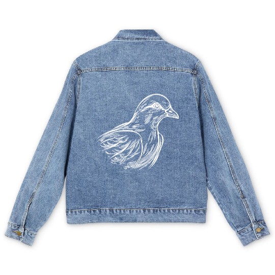 Elegant Dove In Tattoo Style Lines Men's Denim Jackets