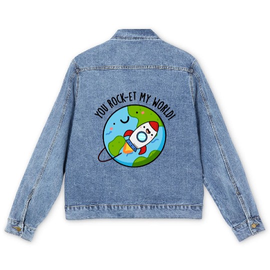You Rock Et My World Cute Rocket Men's Denim Jackets