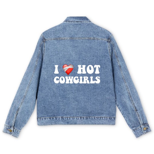 I Love Hot Cowgirls, Rodeo Design Men's Denim Jackets