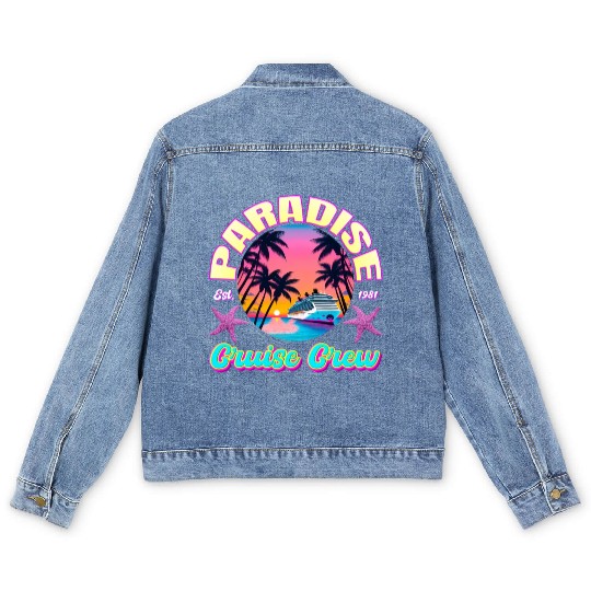 Paradise Cruise Crew-80's Miami Cruise Ship Design Men's Denim Jackets