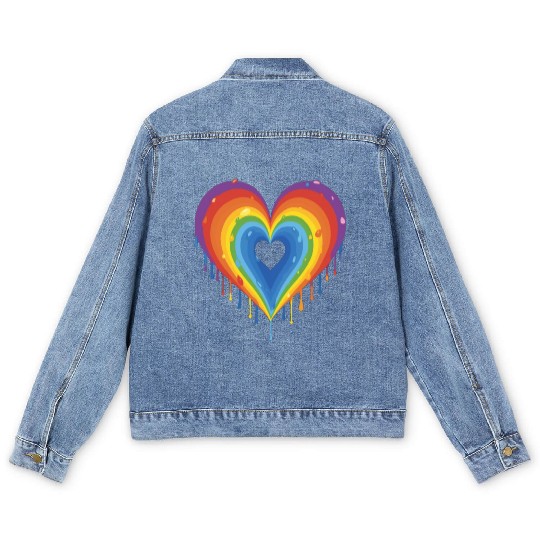 Embrace LGBT Pride: Rainbow Heart, Gay, Lesbian, Men's Denim Jackets