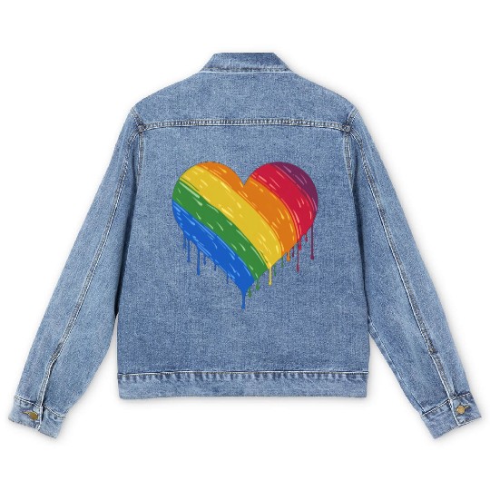 LGBTQ+ Love: Rainbow Heart for Lesbian, Gay, Men's Denim Jackets