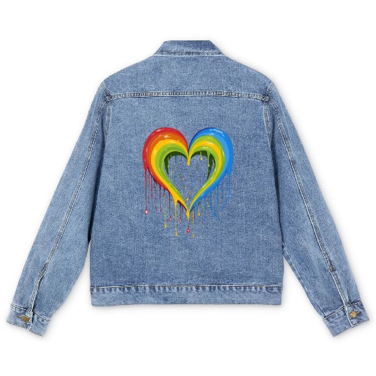Love is Universal: LGBTQ+ Rainbow Heart, Men's Denim Jackets
