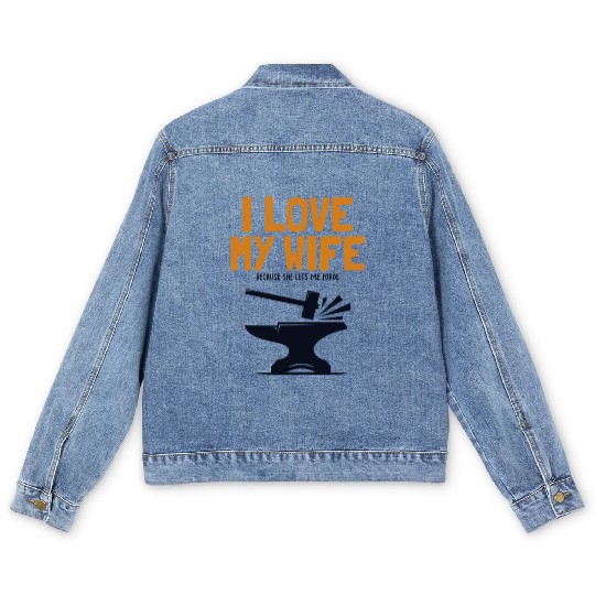 I love my Wife Blacksmith Anvil Hobby Legend Men's Denim Jackets