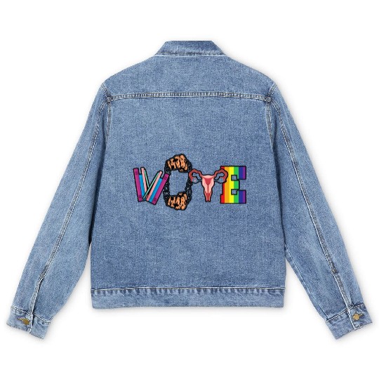 VOTE LGBT Pride Black Freedom Books Ovary Decor Men's Denim Jackets