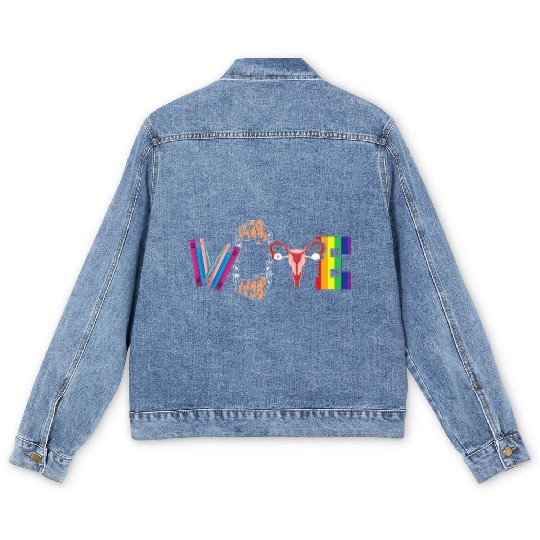VOTE LGBT Pride Black Freedom Books Ovary Decor Men's Denim Jackets