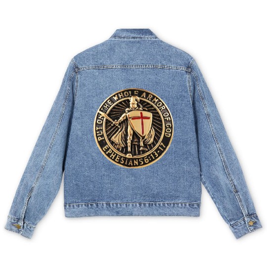 Armor Of God Christian Knight Men's Denim Jackets
