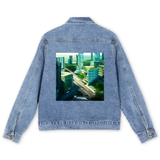 Green Horizon: A Vision of Sustainable Cityscape Men's Denim Jackets