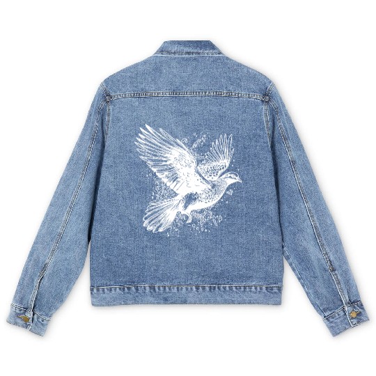 Flying Dove In Tattoo Style Lines Men's Denim Jackets