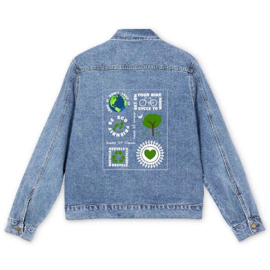 Green Eco Friendly Save Our Planet Earth Men's Denim Jackets