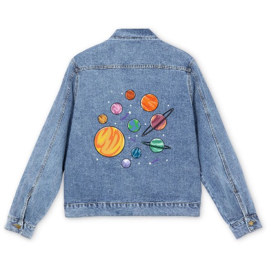 Solar System Planets Science Space Boys Girls Men's Denim Jackets