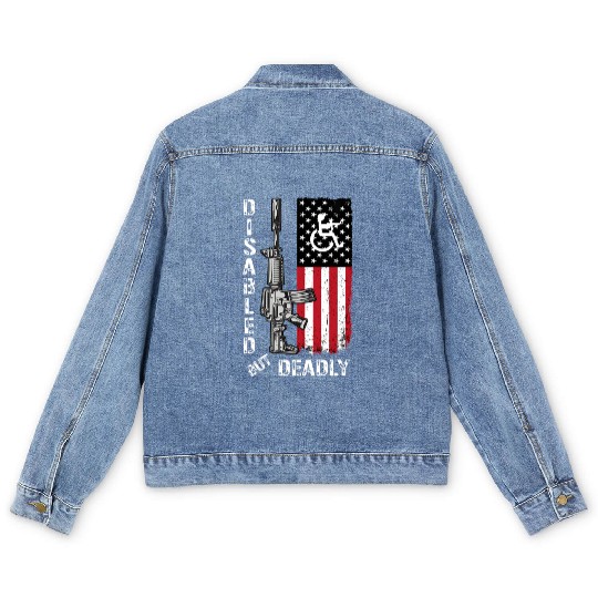 Disabled But Deadly Gun Grandpa US Flag Disability Men's Denim Jackets