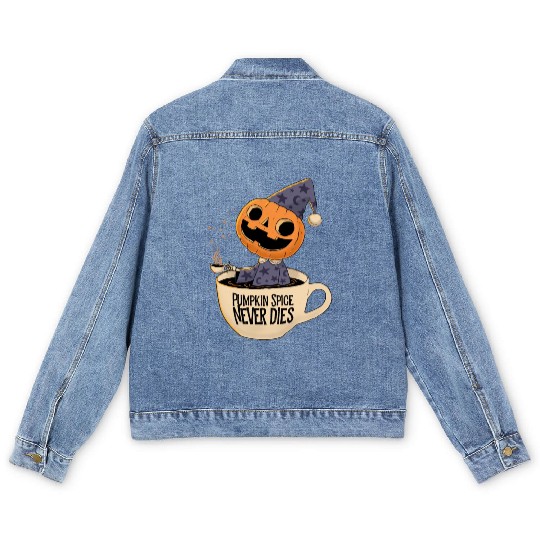 Pumpkin Spice Never Dies Men's Denim Jackets