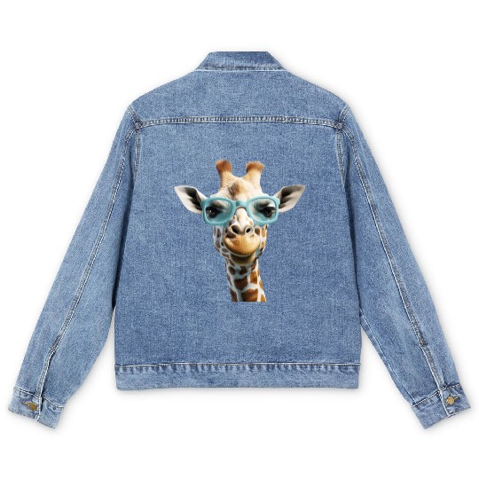 Giraffe Wearing Blue Sunglasses Wildlife Animal Men's Denim Jackets