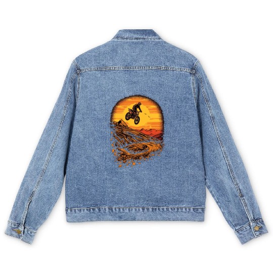 Dirt Bike Jumping Dirt Mound Motorcycle Biker Men's Denim Jackets