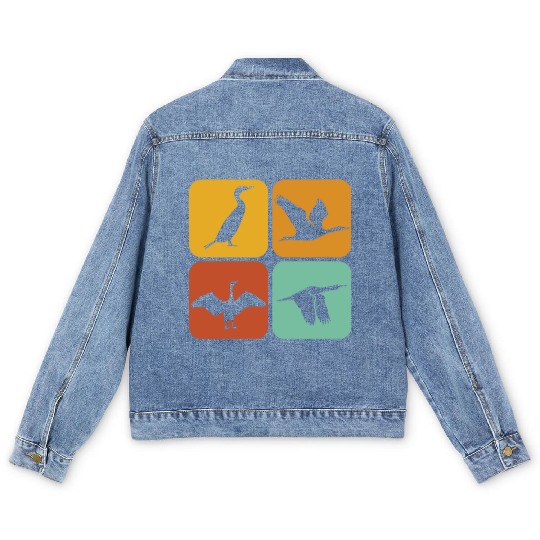 Retro Cormorant Birds I Aesthetic I Cormorant Bird Men's Denim Jackets