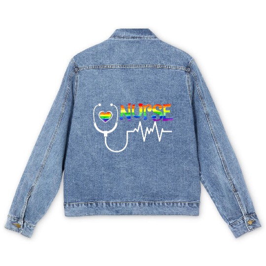 LGBT Nurse Rainbow Flag LGBT Gay Lesbian Bi Pride Men's Denim Jackets