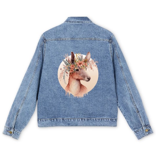 Cute Australian Kangaroo Flower Crown Animal Lover Men's Denim Jackets