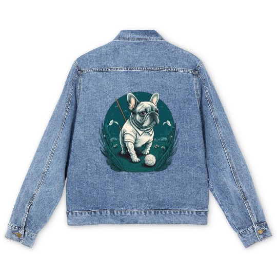 French Bulldog | Golf Sport Player Cute Frenchie Men's Denim Jackets