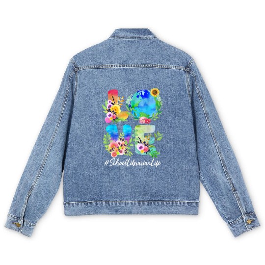 School Librarian Love World Earth Day Save The Pla Men's Denim Jackets