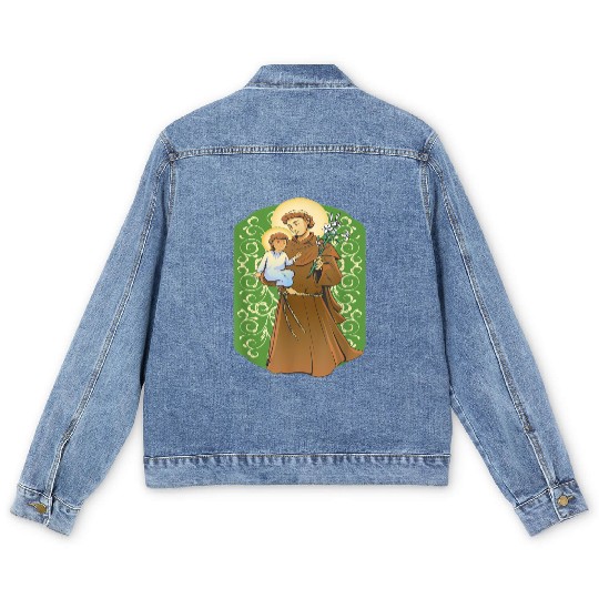 St Anthony of Padua Cute Catholic Men's Denim Jackets