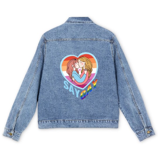 Say Gay Lesbian Couple Men's Denim Jackets
