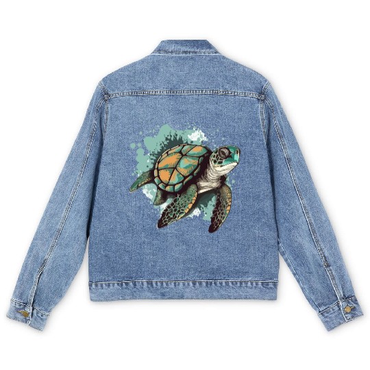 The sea turtle Men's Denim Jackets