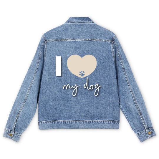 I Love My Dog Beige Heart Men's Denim Jackets
