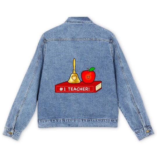 Teacher Appreciation Cute Apple And Bell With Book Men's Denim Jackets