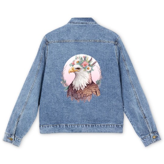 Birds Of Prey Bald Eagle Flower Crown Floral Birdi Men's Denim Jackets