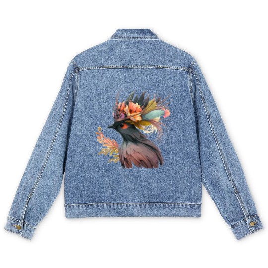 Cute Bird Of Paradise Bird Flower Crown Pet Birds Men's Denim Jackets