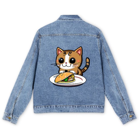 Cute Cat and Taco: A Playful Combination for Your Men's Denim Jackets