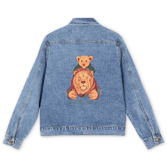 Roaring Bonds: Lion Father & Son Duo Men's Denim Jackets