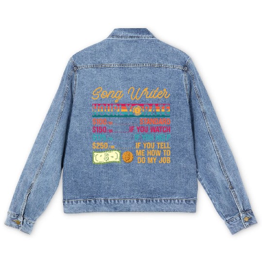 Funny Vintage Song Writer Hourly Rate Job Title Men's Denim Jackets