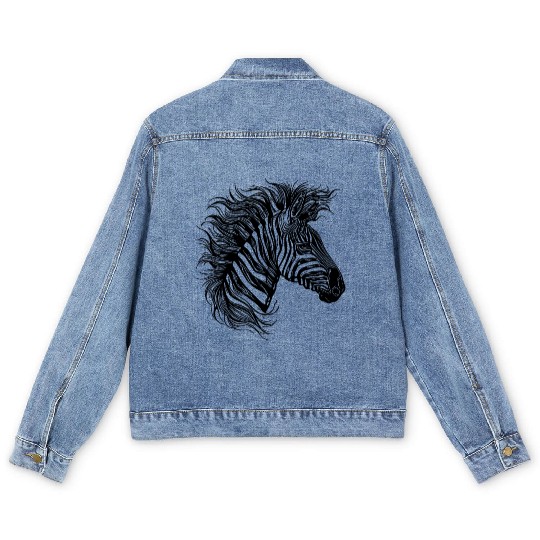 Wild Zebra Mane Tattoo Style Lines Men's Denim Jackets