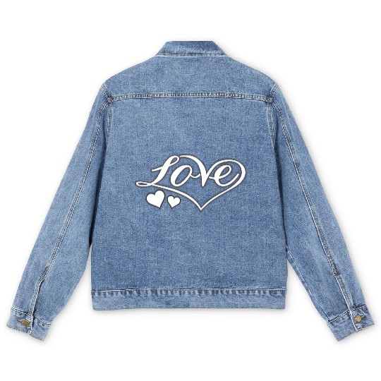 Love Heart White Script Men's Denim Jackets