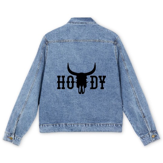 Howdy Cow Skull Western Cowboy Cowgirl Rodeo Howdy Men's Denim Jackets