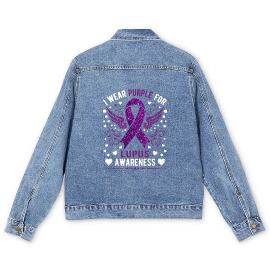 I Wear Purple For Lupus Awareness Month Men Women Men's Denim Jackets