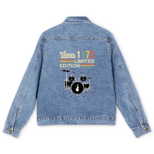 Vintage 1973 Drums 50th Birthday Drummer Men's Denim Jackets
