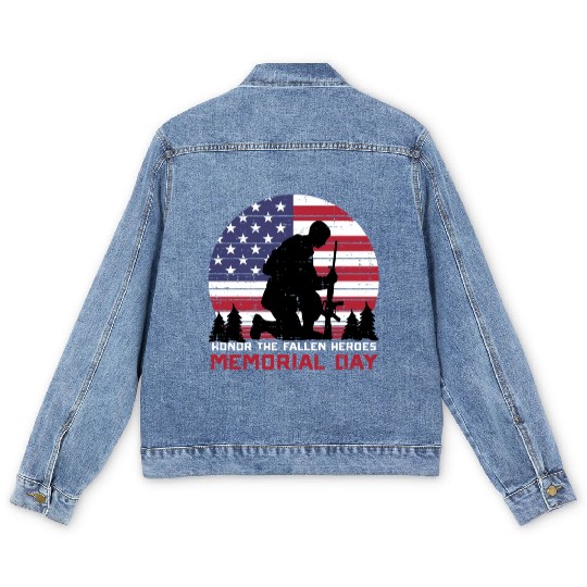 Honor The Fallen Heroes Memorial Day Us Flag Men's Denim Jackets