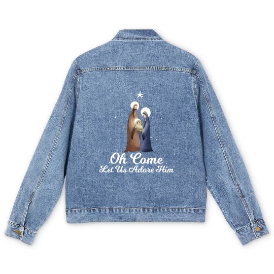 Let Us Adore Him Advent Nativity Scene Men's Denim Jackets