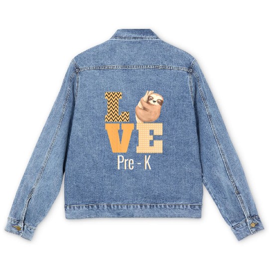 Love Pre-K Sloth Pre-K Teacher Back To School Men's Denim Jackets