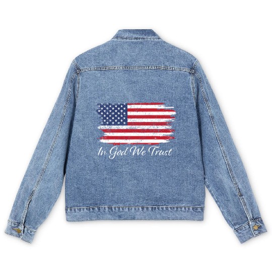 In God We Trust Us Flag Patriotic Men's Denim Jackets