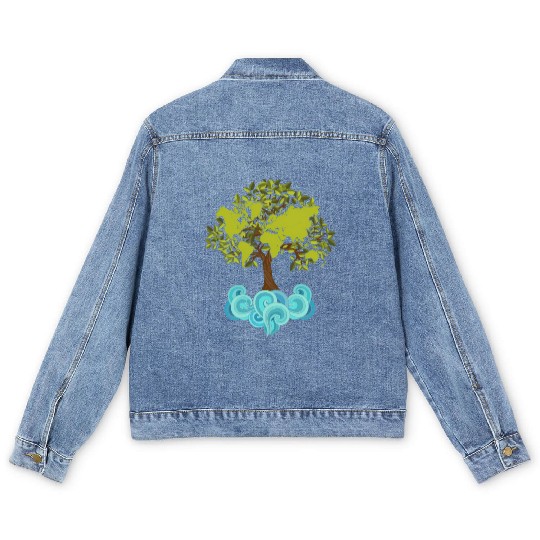 Trees Plants Waves Nature Earth Day Men's Denim Jackets