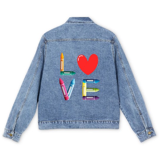 Pre-K Teacher Preschool Day Love Teachers Crayon Men's Denim Jackets