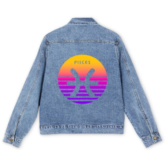 Pisces Zodiac Sign Sunset Pisces Men's Denim Jackets