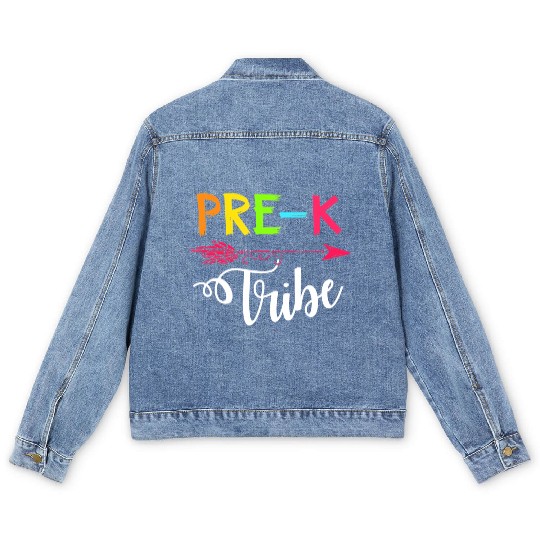 Team Pre K Teacher Tribe Back To School Men's Denim Jackets