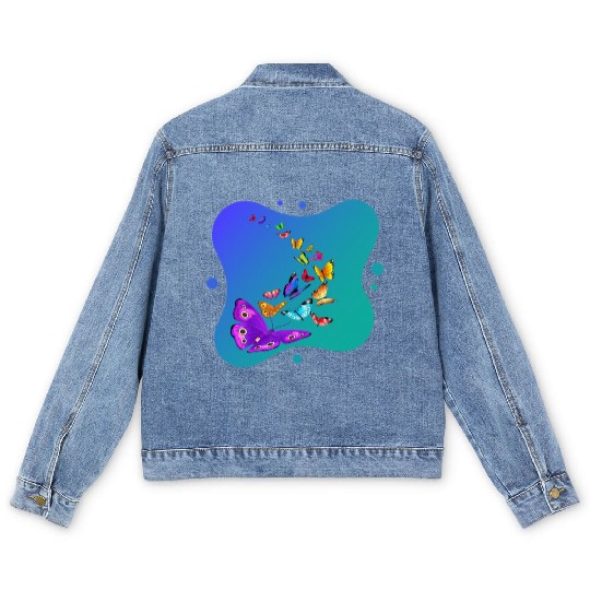 Colorful Butterflies Nature Cute Men's Denim Jackets