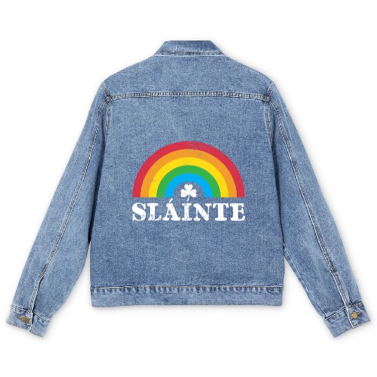 Slainte 80S 70S Rainbow Irish St PatricDay Men's Denim Jackets
