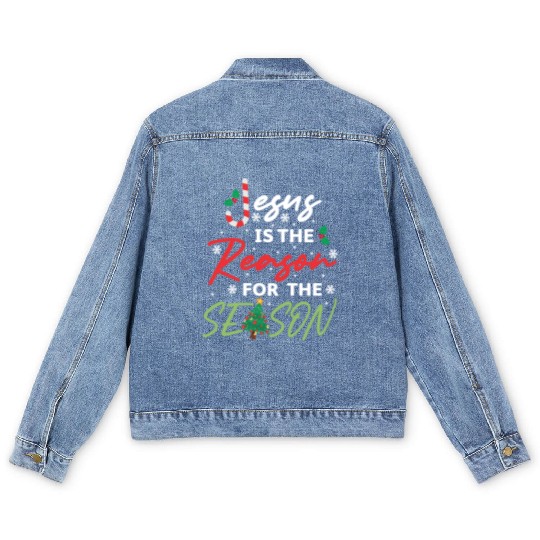 Jesus Is The Reason For The Season Candy Cane Men's Denim Jackets